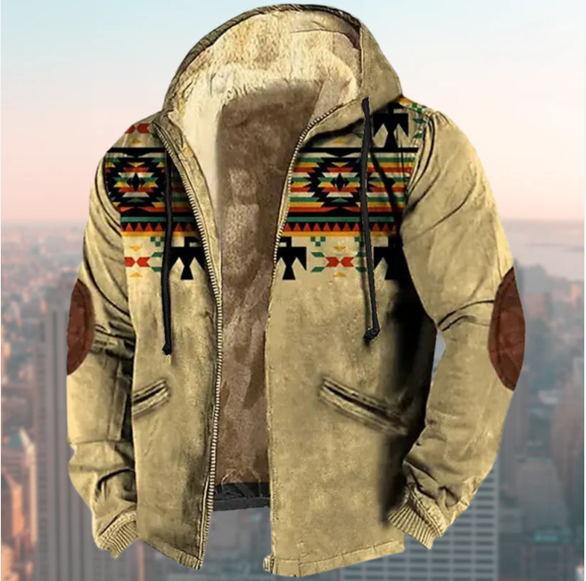 Stylish Jacket with Indigenous Print – Liam-Khaki-XS-State of Style