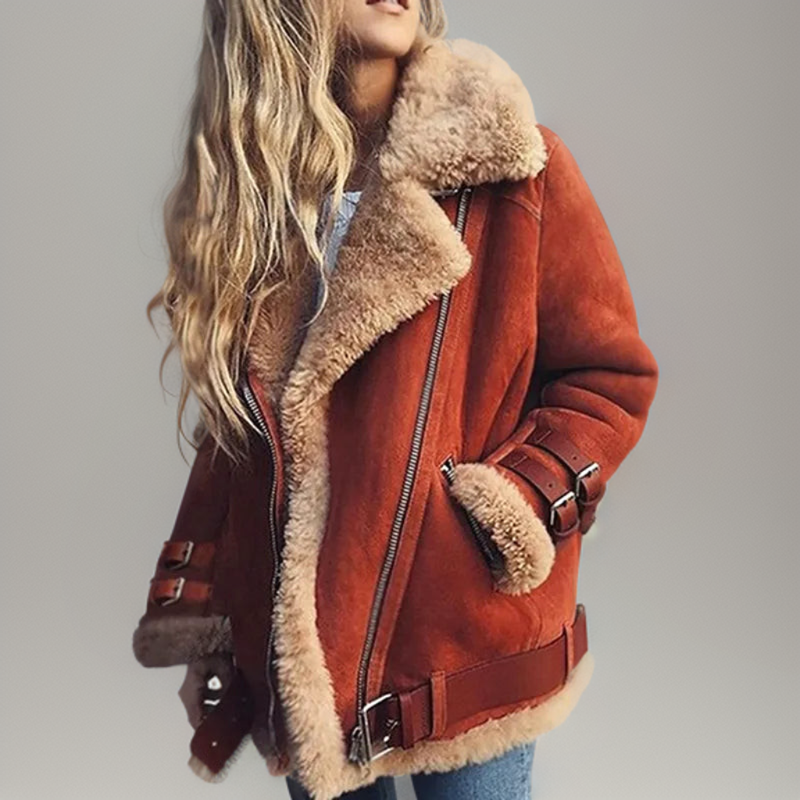 Stylish Jacket with Leather Buckles for Women – Juliette-Orange-S-State of Style
