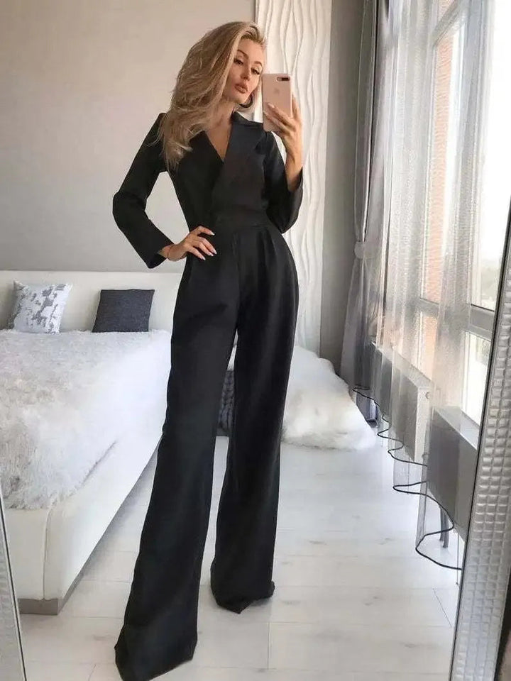 Stylish Jumpsuit with Long Sleeves - Sophie-Black-S-State of Style
