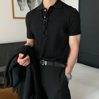 Stylish Knit Lapel Polo | Comfortable & Versatile Men's Wear-Black-Small-State of Style