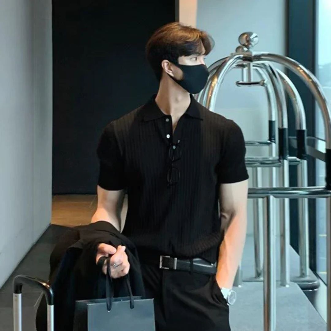 Stylish Knit Lapel Polo | Comfortable & Versatile Men's Wear-Black-Small-State of Style