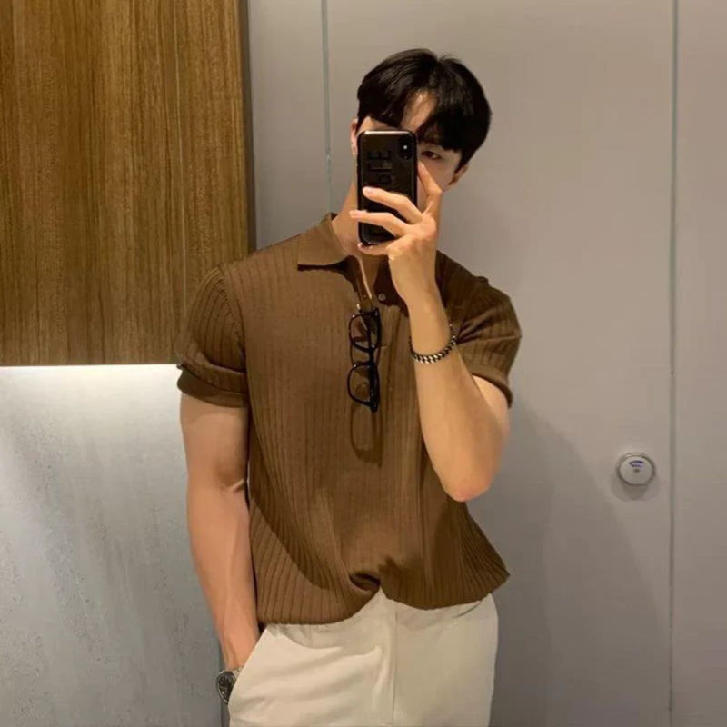 Stylish Knit Lapel Polo | Comfortable & Versatile Men's Wear-Brown-Small-State of Style