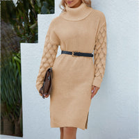 Stylish Knitted Dress with Lace | Comfortable and Elegant-Khaki-S-State of Style