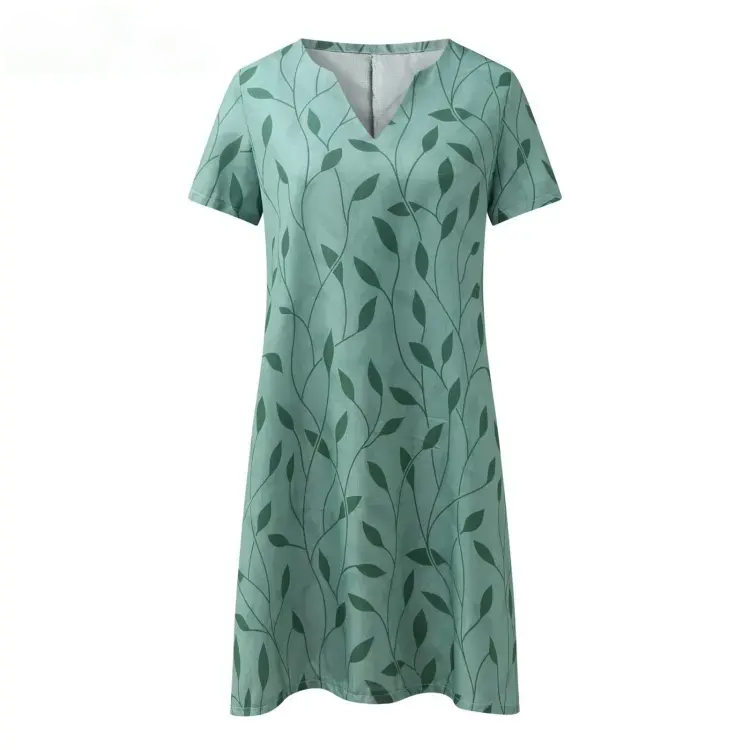 Stylish Knitted Dress with V-Neck and Short Sleeves - ValeriaStrick-Green-S-State of Style