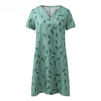 Stylish Knitted Dress with V-Neck and Short Sleeves - ValeriaStrick-Green-S-State of Style