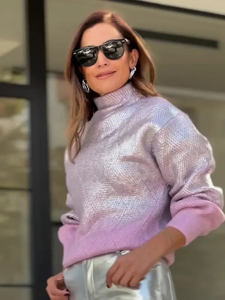 Stylish Knitted Women's Sweater with Gradient - Camille-Purple-S-State of Style