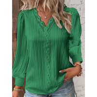 Stylish ladies' blouse with a V-neck & long sleeves – Alvara-Green-S-State of Style