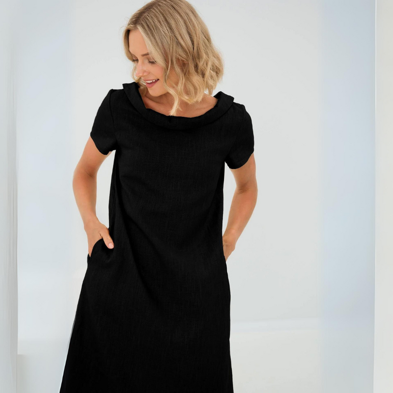 Stylish ladies' summer dress made from a linen-cotton blend - LinaLuft-Black-XS-State of Style