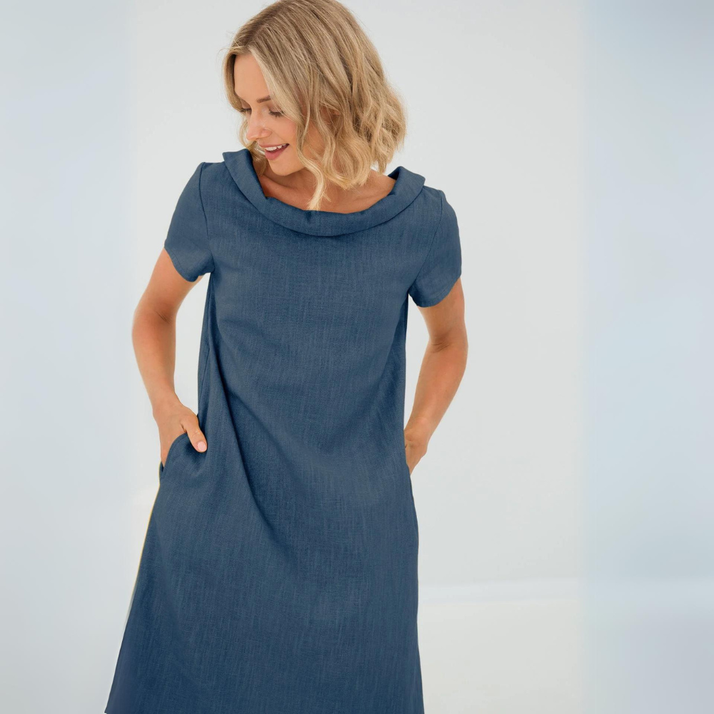 Stylish ladies' summer dress made from a linen-cotton blend - LinaLuft-Dark blue-XS-State of Style