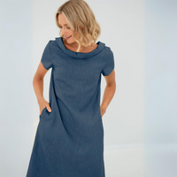 Stylish ladies' summer dress made from a linen-cotton blend - LinaLuft-Dark blue-XS-State of Style