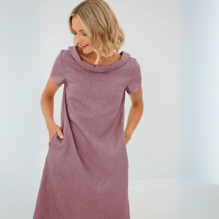 Stylish ladies' summer dress made from a linen-cotton blend - LinaLuft-Purple-XS-State of Style