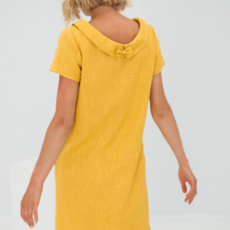 Stylish ladies' summer dress made from a linen-cotton blend - LinaLuft-Yellow-XS-State of Style