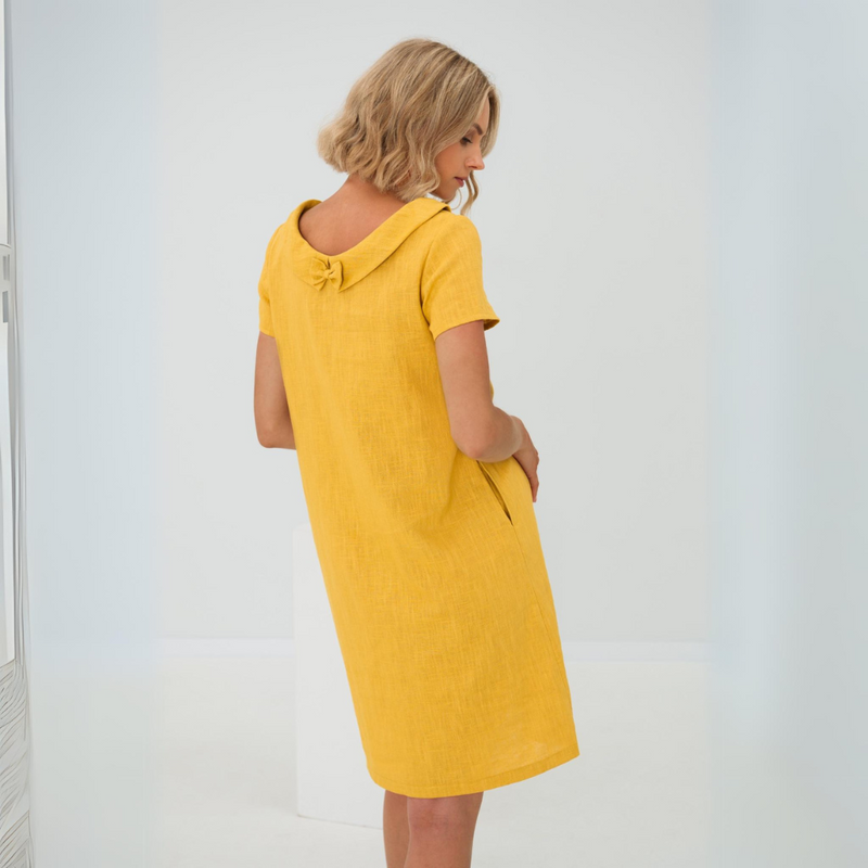 Stylish ladies' summer dress made from a linen-cotton blend - LinaLuft-Yellow-XS-State of Style
