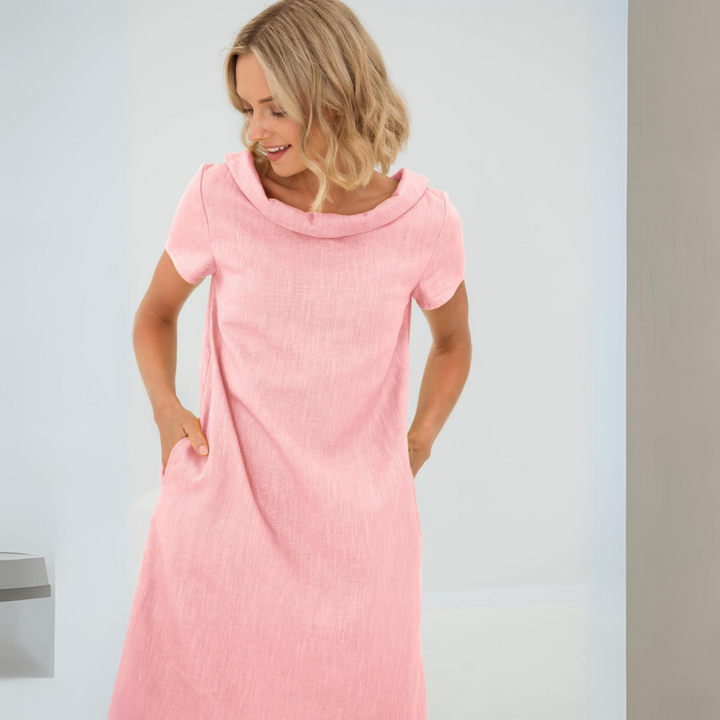 Stylish ladies' summer dress made from a linen-cotton blend - LinaLuft-Yellow-XS-State of Style