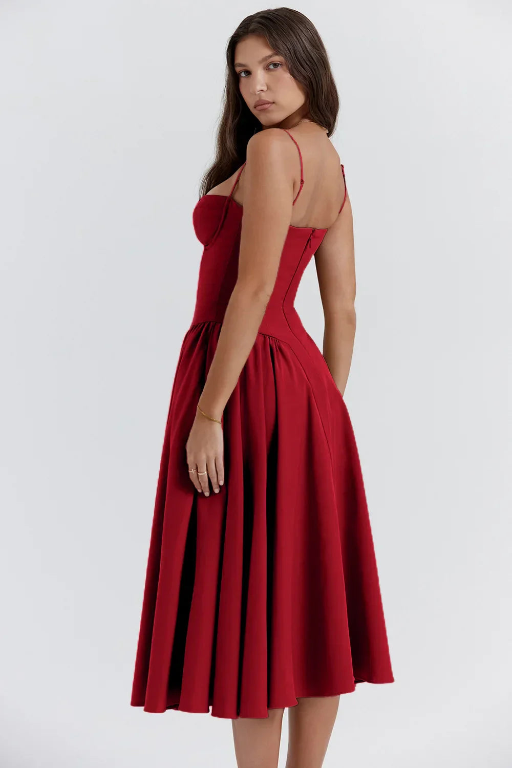 Stylish ladies' summer dress with spaghetti straps & waist corset – Mira-Blue-S-State of Style