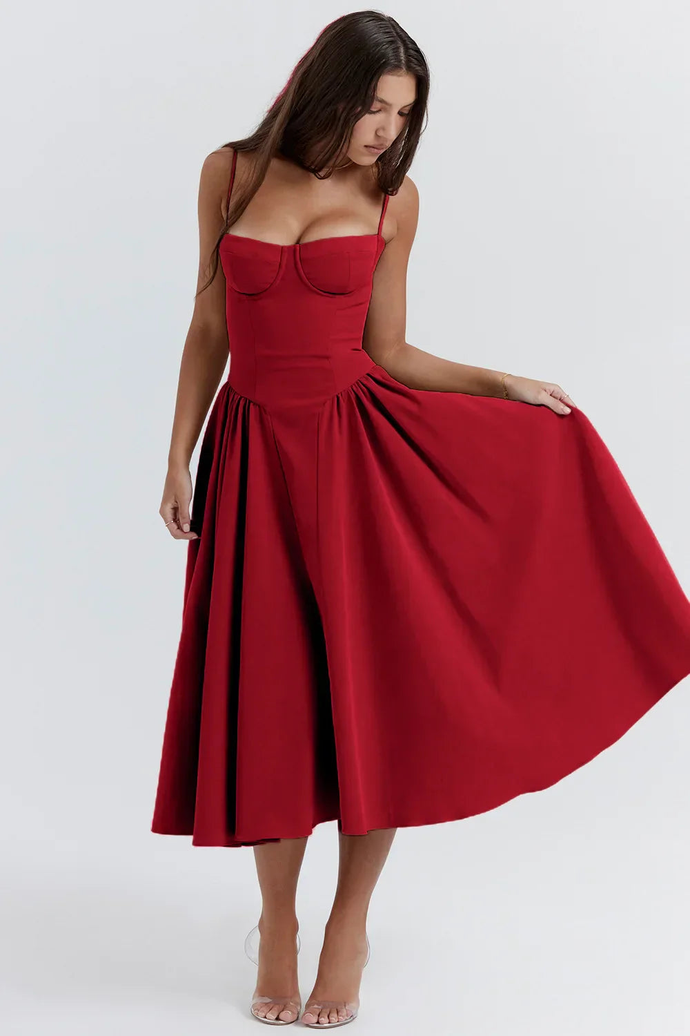 Stylish ladies' summer dress with spaghetti straps & waist corset – Mira-Blue-S-State of Style