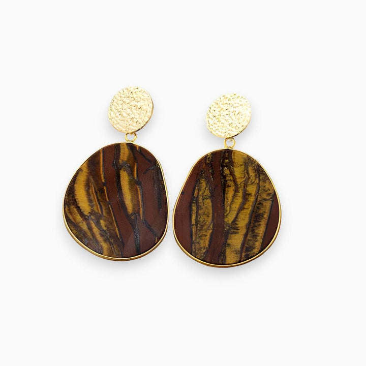 Stylish Lapis and Tiger Eye Earrings - Althea-Tiger's eye-State of Style