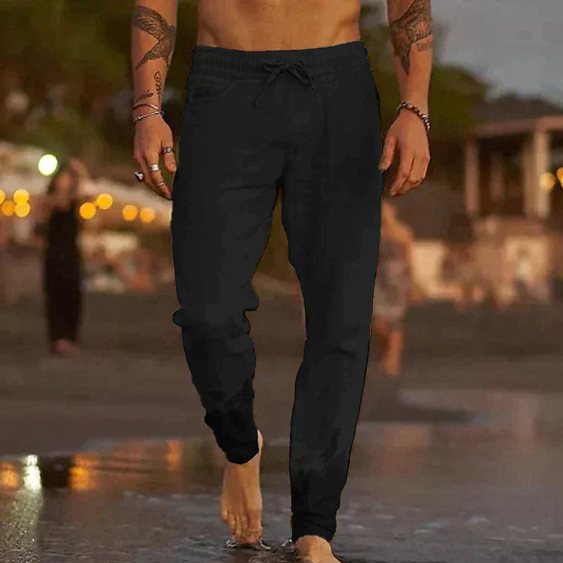 Stylish Linen Men's Pants - Theo-Black-S-State of Style