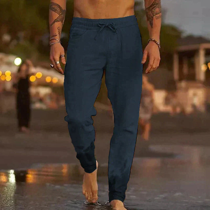 Stylish Linen Men's Pants - Theo-Dark Blue-S-State of Style