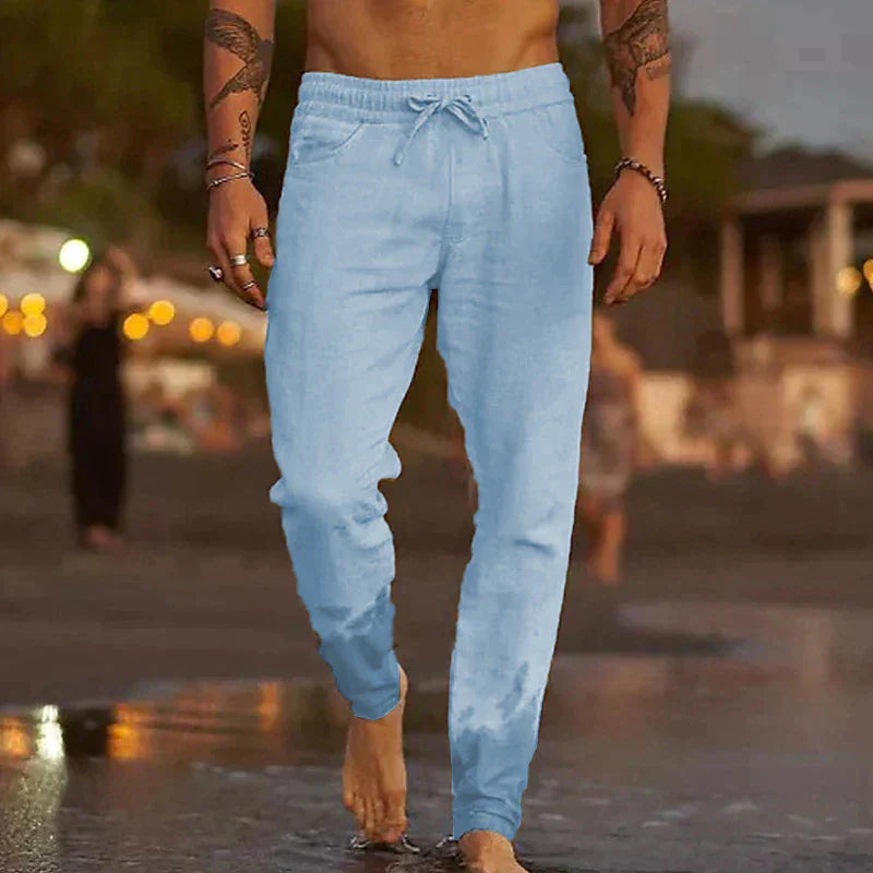 Stylish Linen Men's Pants - Theo-Light Blue-S-State of Style
