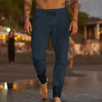 Stylish Linen Men's Trousers - Theo-Dark Blue-S-State of Style