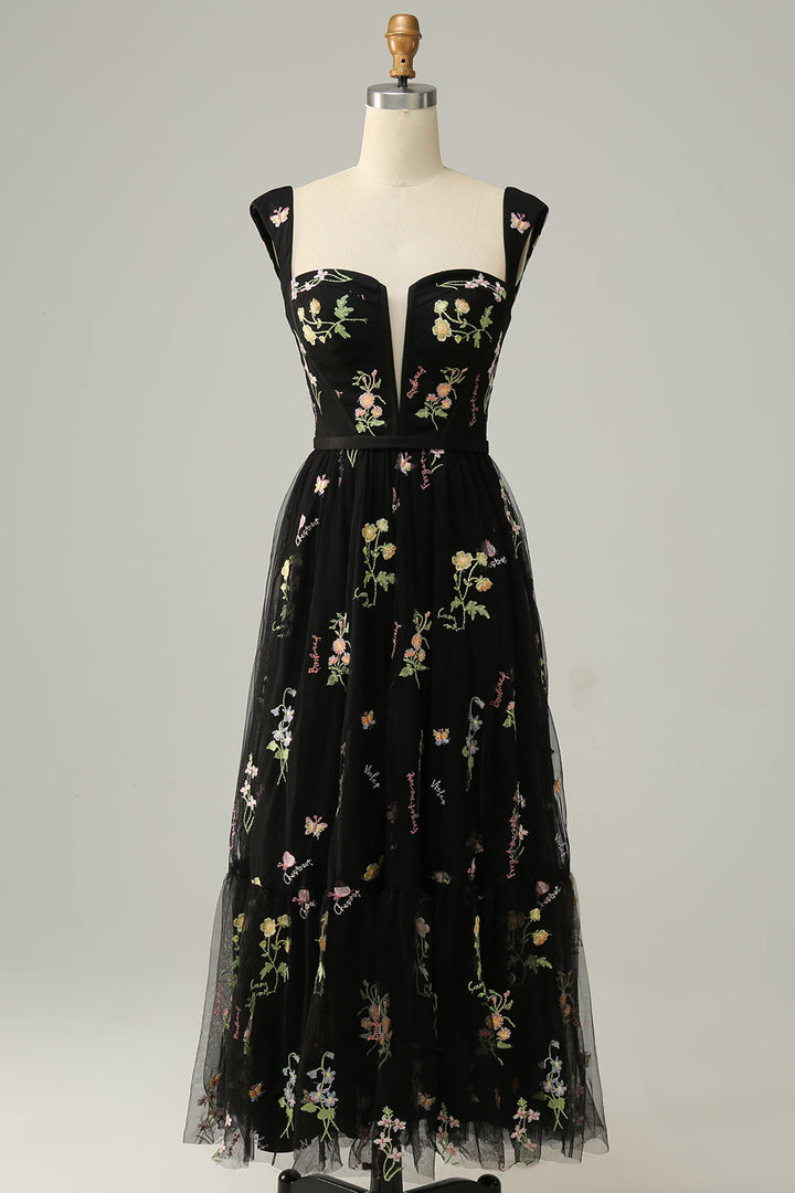 Stylish Long A-Line Ball Gown with Embroidery - Anna-Black-S-State of Style