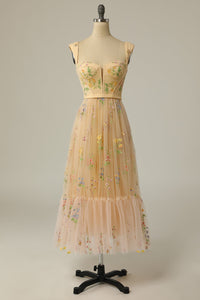 Stylish Long A-Line Ball Gown with Embroidery - Anna-Champagne-S-State of Style