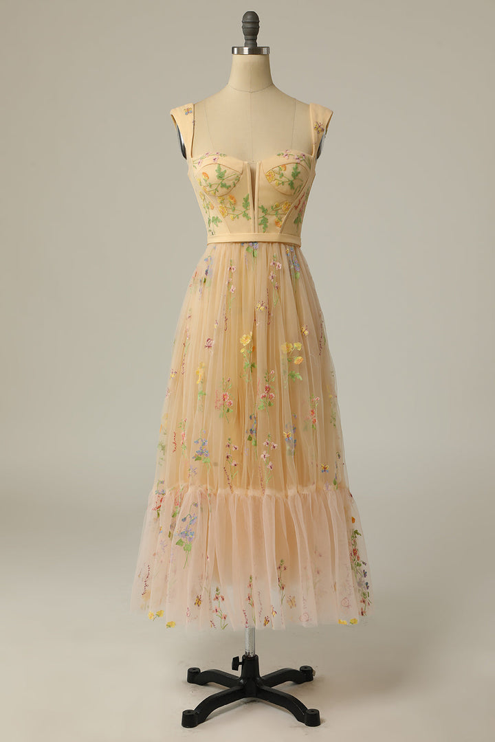 Stylish Long A-Line Ball Gown with Embroidery - Anna-Champagne-S-State of Style