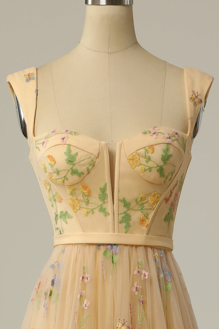 Stylish Long A-Line Ball Gown with Embroidery - Anna-Green-S-State of Style