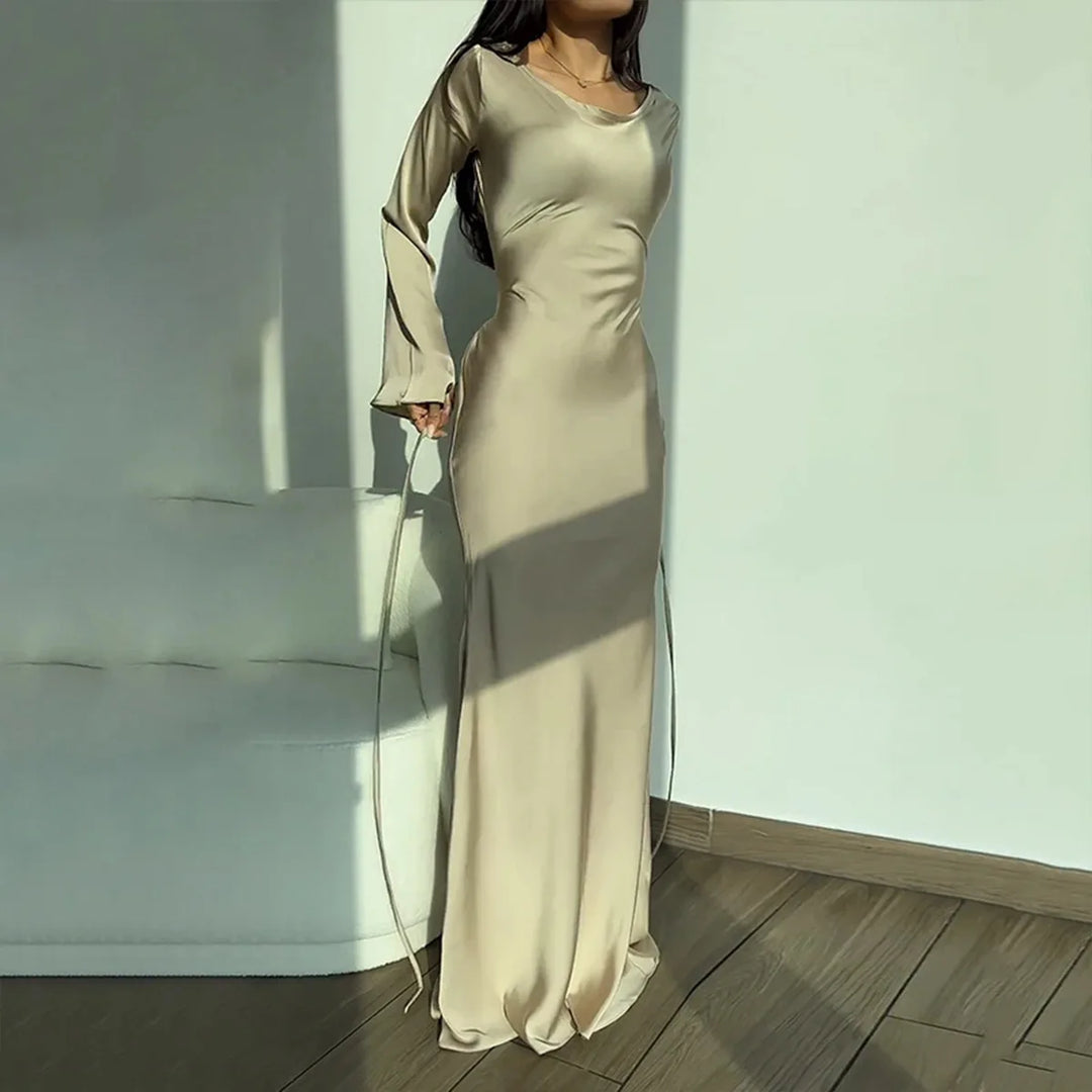 Stylish Long Sleeve Dress - Elisa-Apricot-XS-State of Style