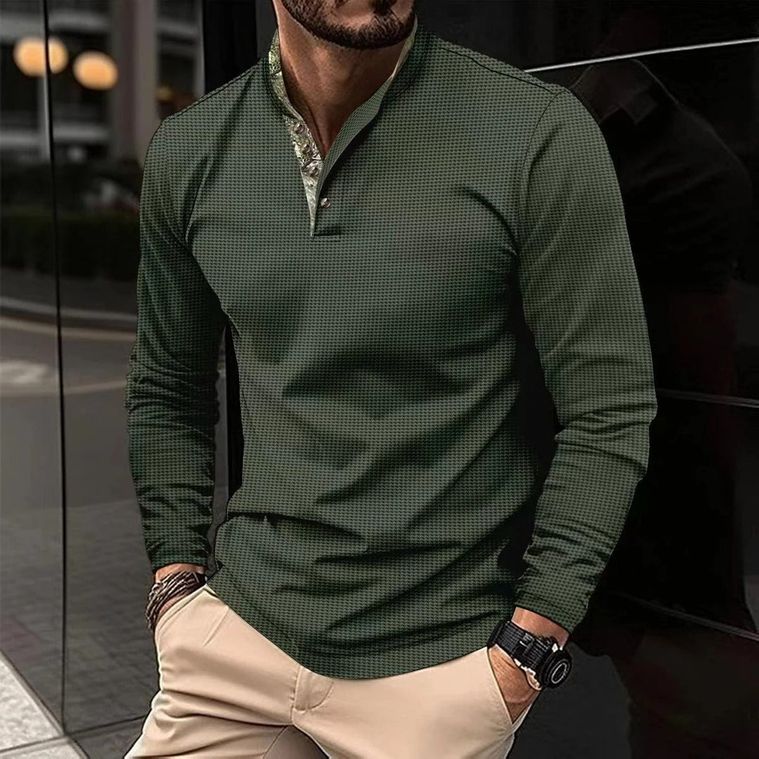 Stylish Long Sleeve Men’s Polo - Finn-Olive Green-S-State of Style