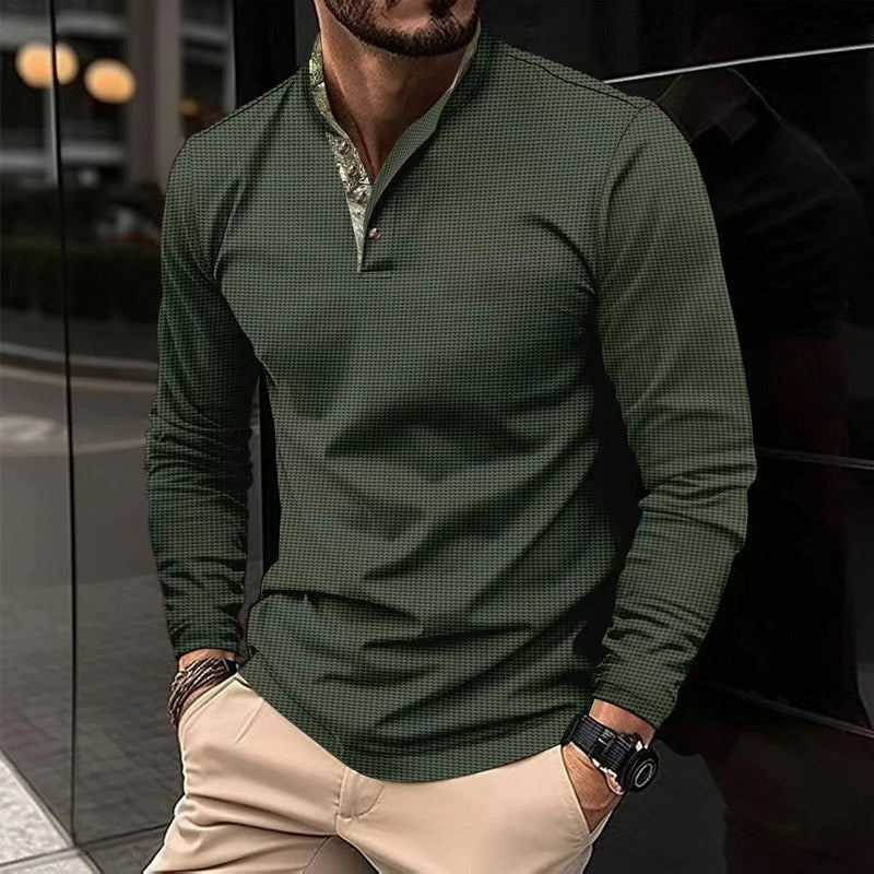 Stylish Long Sleeve Polo for Men - Finn-Olive Green-S-State of Style