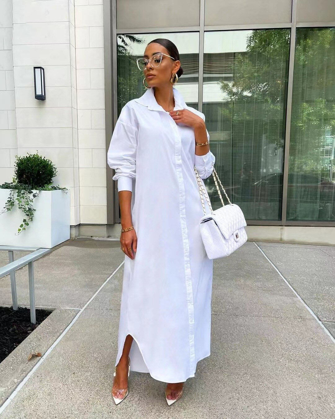 Stylish Long T-Shirt Dress-White-S-State of Style