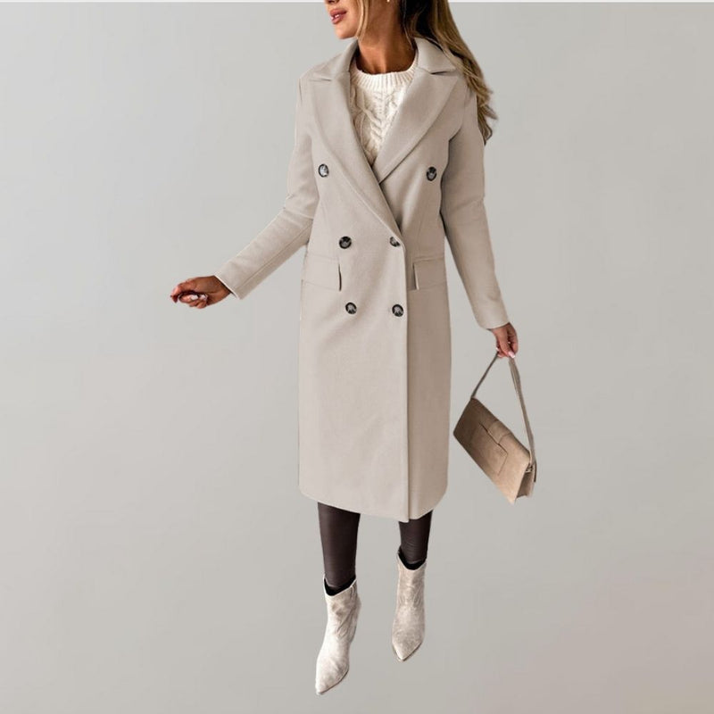 Stylish Long Winter Coat for Women - Elara-Beige-S-State of Style