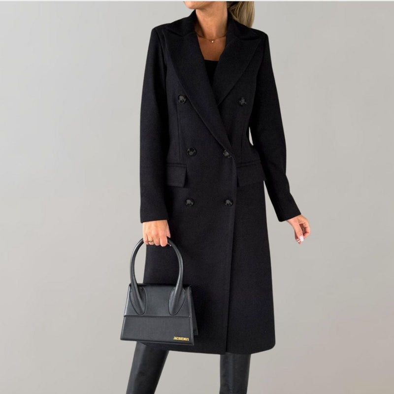 Stylish Long Winter Coat for Women - Elara-Black-S-State of Style