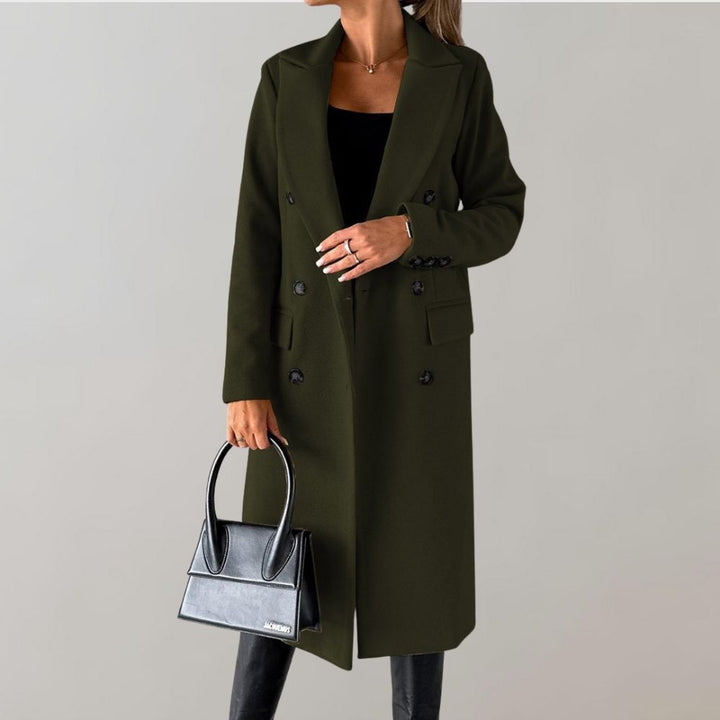 Stylish Long Winter Coat for Women - Elara-Olive green-S-State of Style