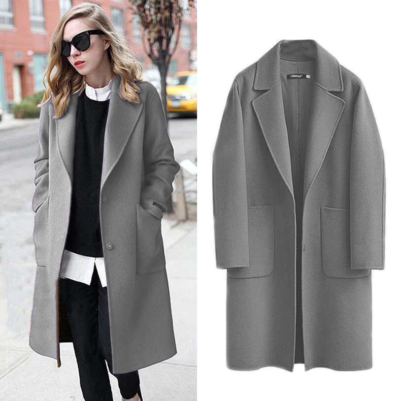 Stylish Long Women's Coat - Sophia-Grey-M-State of Style