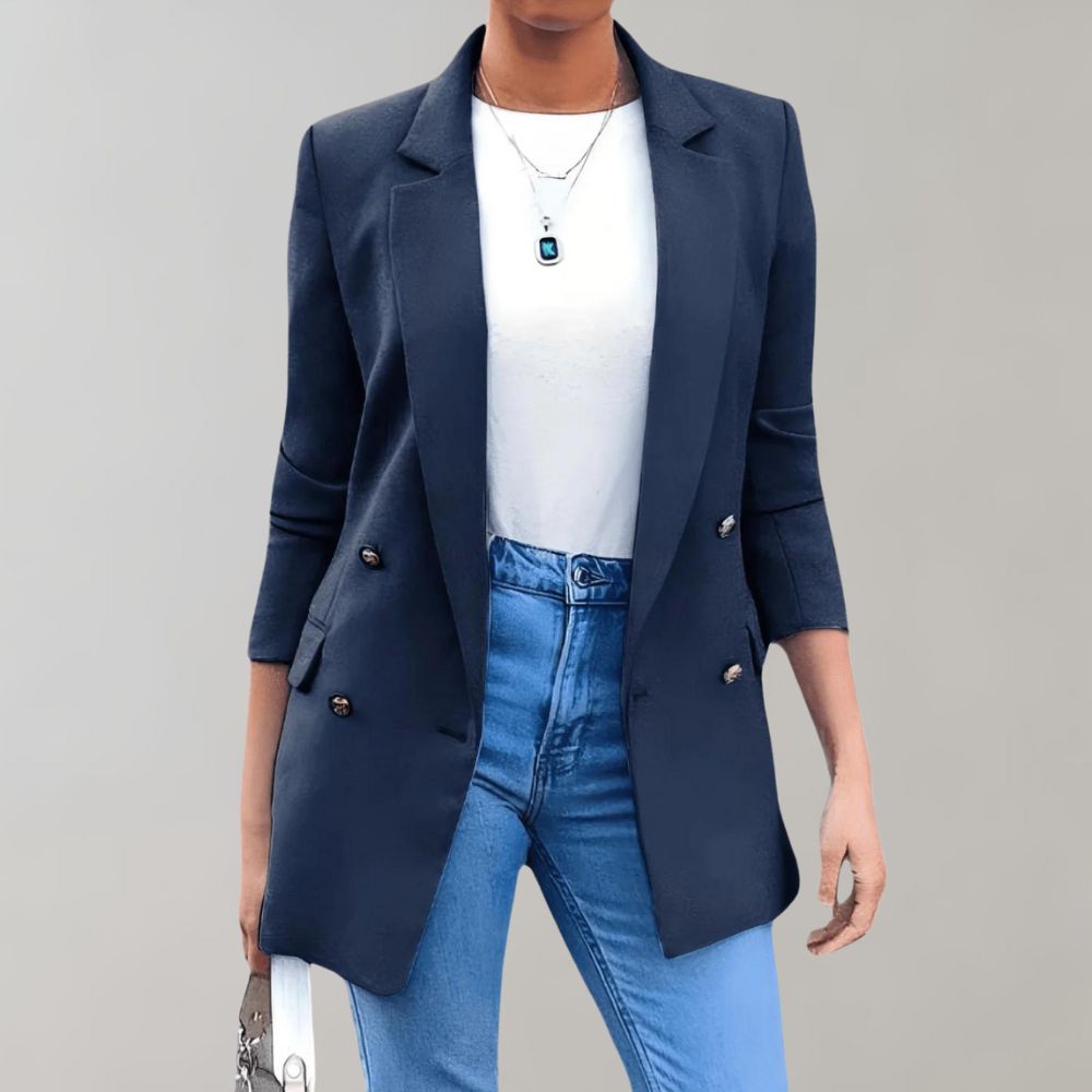 Stylish Long Women's Jacket - Clara-Navy-S-State of Style