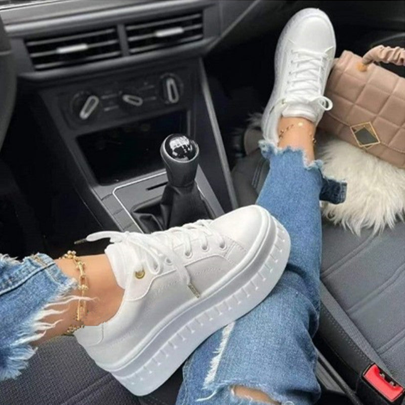 Stylish Luxe Platform Women's Sneakers - Nina-White-5-State of Style