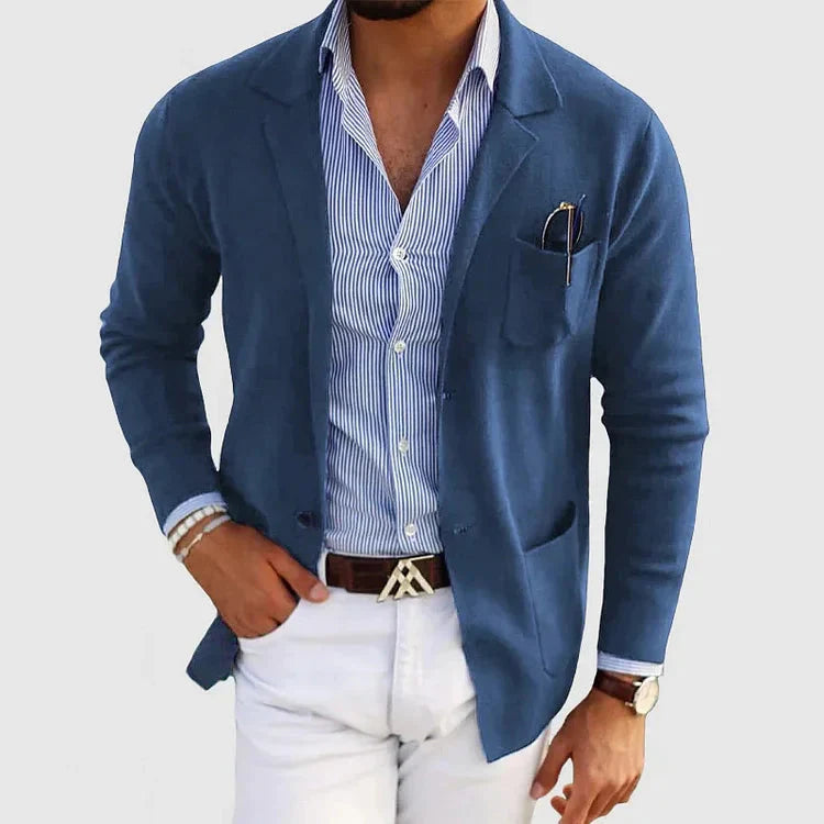 Stylish Men's Blazer with Casual Button Pockets and Collar - Lorenzo-Blue-S-State of Style