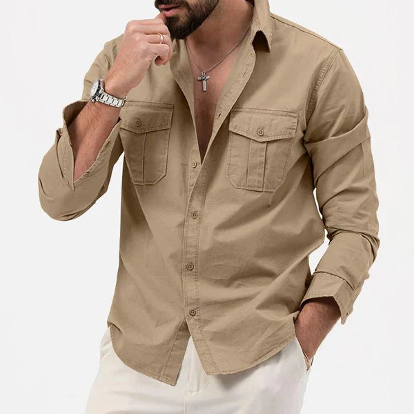 Stylish Men's Cargo Shirt - Tobias-Khaki-S-State of Style