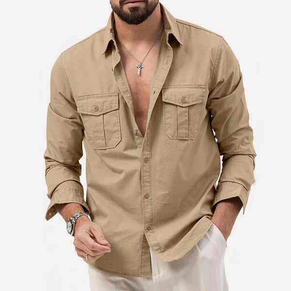 Stylish Men's Cargo Shirt - Tobias-Khaki-S-State of Style