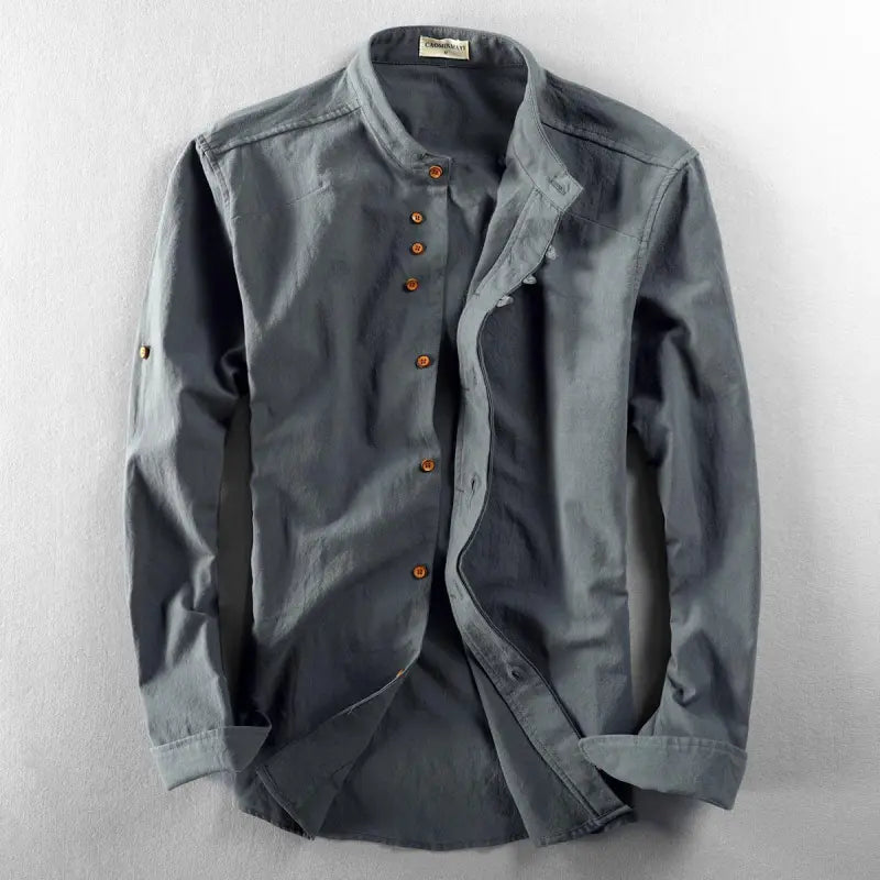 Stylish men's casual shirt with button placket – Benno-Dark grey-S-State of Style