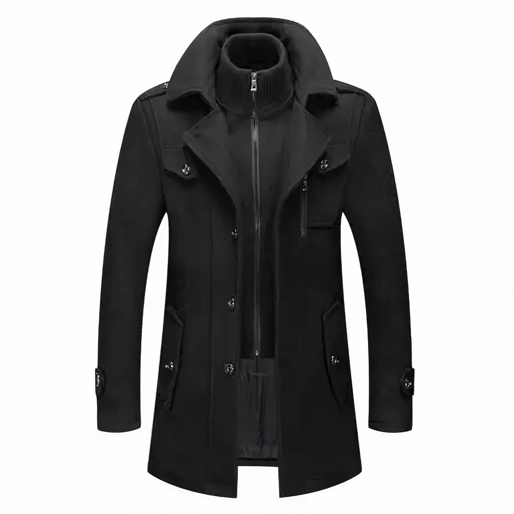 Stylish Men's Coat with Double Collar - Milan-Black-S-State of Style