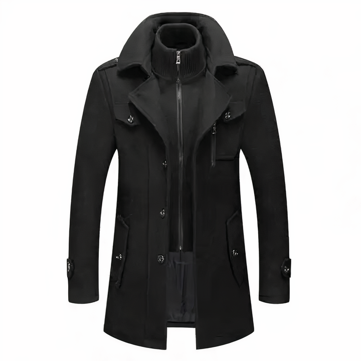 Stylish Men's Coat with Double Collar - Milan-Black-S-State of Style