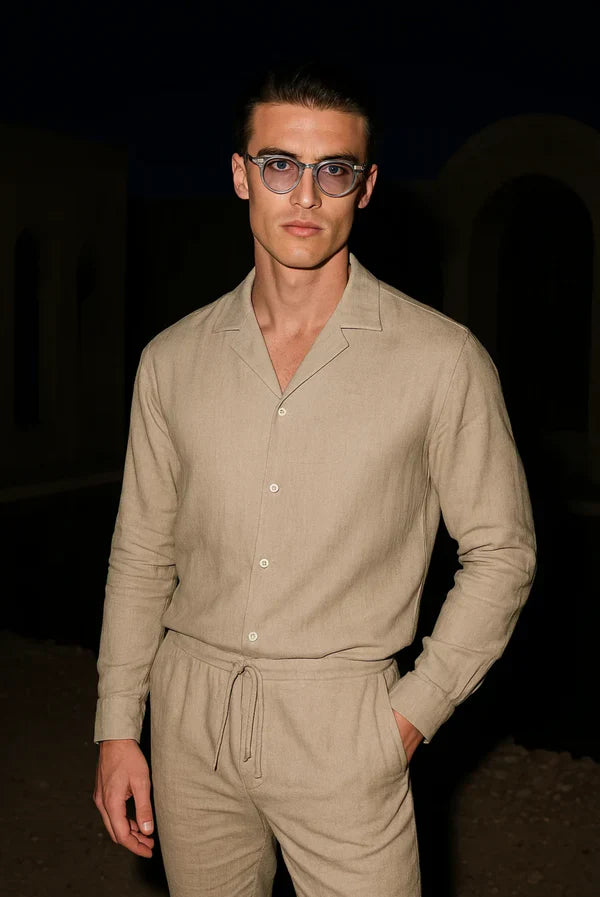 Stylish men's linen shirt with concealed button placket – Eliano-XS-State of Style