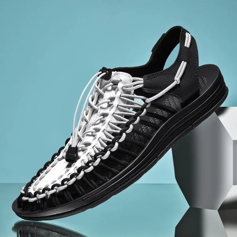 Stylish Men's Mesh Sandals - Renzo-Black/White-7-State of Style