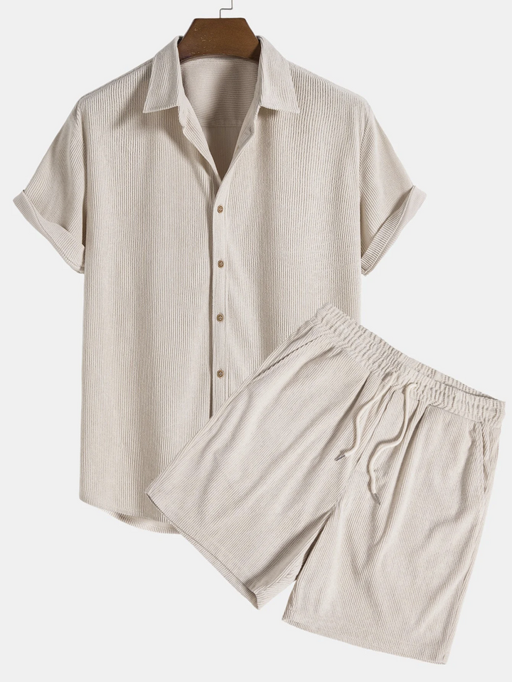 Stylish men's summer set with shirt and cord shorts - SummerCore-Beige-S-State of Style