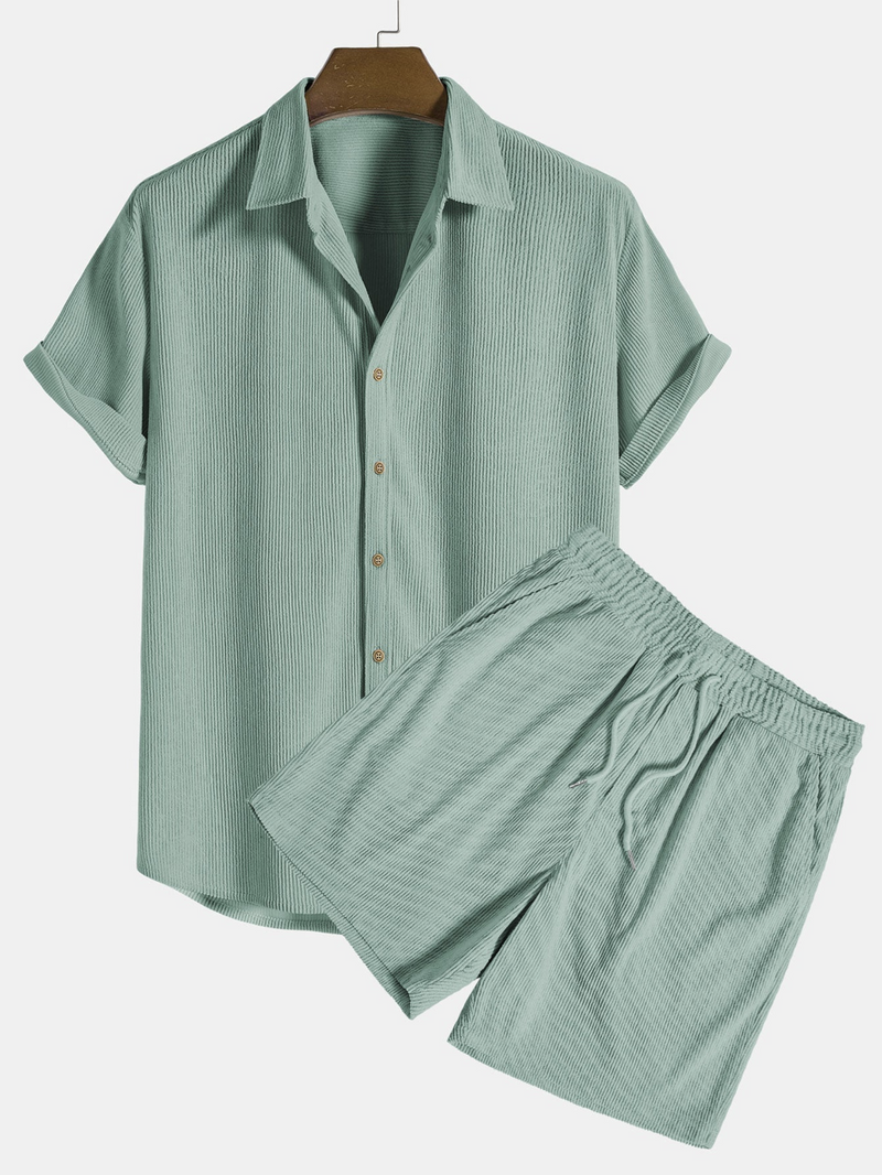 Stylish men's summer set with shirt and cord shorts - SummerCore-Green-S-State of Style