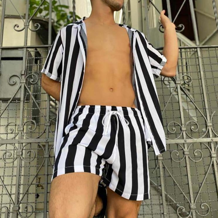 Stylish men's summer set with striped pattern - StripesFresh-Yellow-S-State of Style